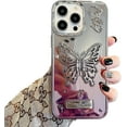 thumbnail image 1 of Butterfly Hidden Stand Phone Case for iPhone 14,Cute 3D Butterfly Kickstand Luxury Glitter Bling Gradient for Women 6D Electroplated Clear Soft TPU Protector Purple, 1 of 14