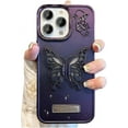 thumbnail image 1 of Butterfly Hidden Stand Phone Case for iPhone 15,Cute 3D Butterfly Kickstand Luxury Glitter Bling Gradient for Women 6D Electroplated Clear Soft TPU Protector Purple, 1 of 14