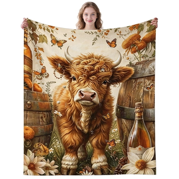 Butterfly Highland Cow Blanket Gifts for Women Men Adults Cow Lovers Cozy Plush Flowers Highland Cows Throw Blankets for Sofa Office Decor Birthday Gifts 50×40 Inch
