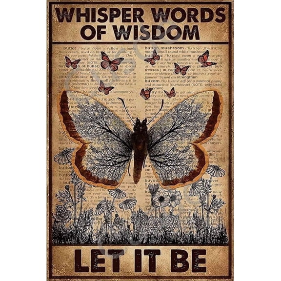 Butterfly Hippie Metal Tin Sign Whisper Words of Wisdom Let It Be Vintage Wall Art Home Coffee Room Decor 8x12 Inch