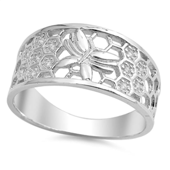Butterfly Honeycomb Filigree Ring .925 Sterling Silver Boho Band Jewelry Female Male Unisex Size 7