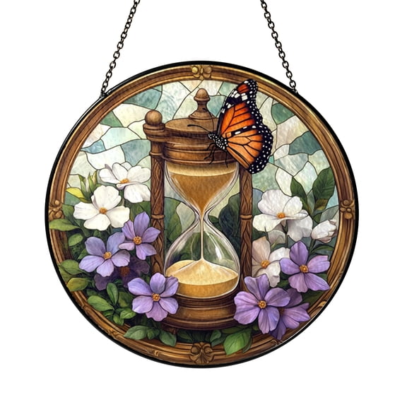 Butterfly Hourglass Glass Suncatcher Window Hanging, Symbolic Nature Time Decor, Spiritual Inspired Home Gift