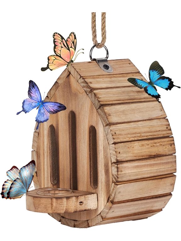 Butterfly House Butterfly Habitat Garden - Wooden Butterfies Houses with Feeder Hanging Garden Decoration Natural Nesting Box for Butterflies Bugs Moths & Lacewings