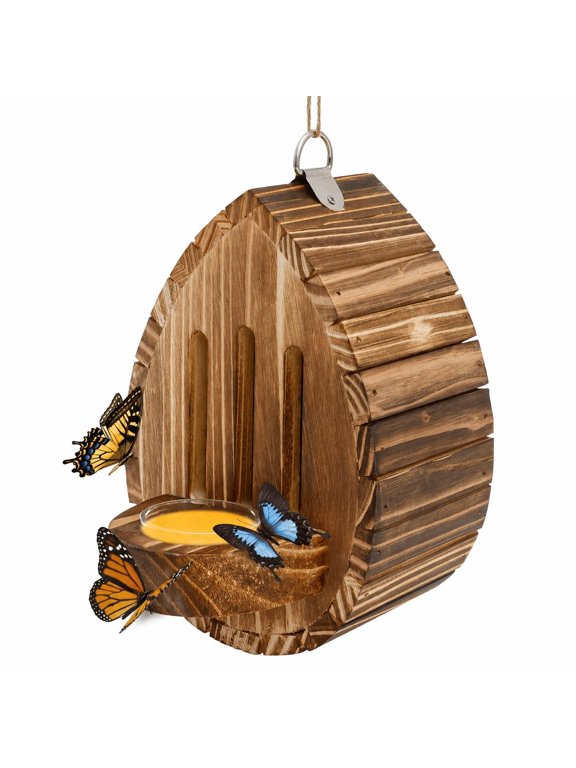Butterfly House Wooden Shelter, Teardrop-Shaped Garden Habitat And Feeder With Hanging Rope, Natural Insect Hotel For Butterflies, Moths, Lacewings, Backyard Decor