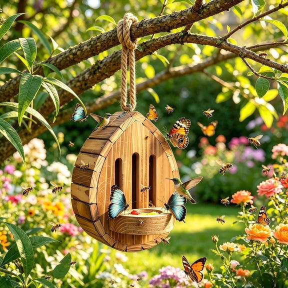Butterfly Houses for the Garden, Butterfly House Wooden Shelter, Wooden Habitat Natural Nesting Box Garden House with Feeder Hanging for Bugs, Butterflies, Moths, Lacewings