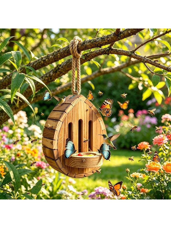 Butterfly Houses for the Garden, Butterfly House Wooden Shelter, Wooden Habitat Natural Nesting Box Garden House with Feeder Hanging for Bugs, Butterflies, Moths, Lacewings