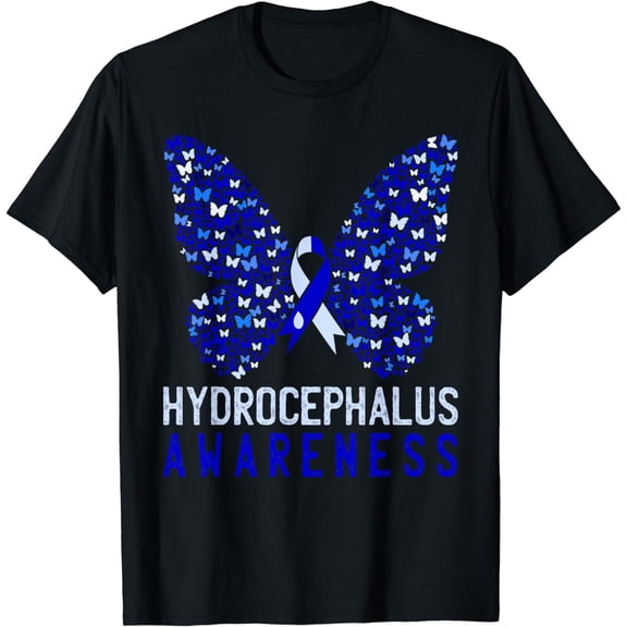 Butterfly Hydrocephalus Awareness Month Blue Ribbon Support T-Shirt