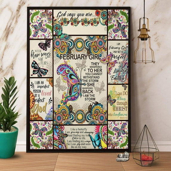Butterfly I Am February Girl I'M Limited Edition Mandala Lovers February Girl Birthday Gift Vertical Paper Poster No Frame Wall Art 11 x 17 Inch Poster