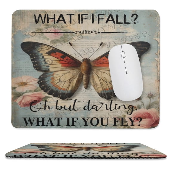 Butterfly What If I Fall Oh But Darling What If You Fly Mouse Pad - Studio Series, Computer Mouse Mat with Anti-slip Rubber Base, Easy Gliding, Portable 10"x12"