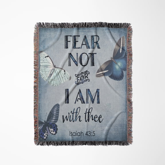 Butterfly Illustration With Bible Psalm Fear Not For I Am With Thee, Woven Blanket