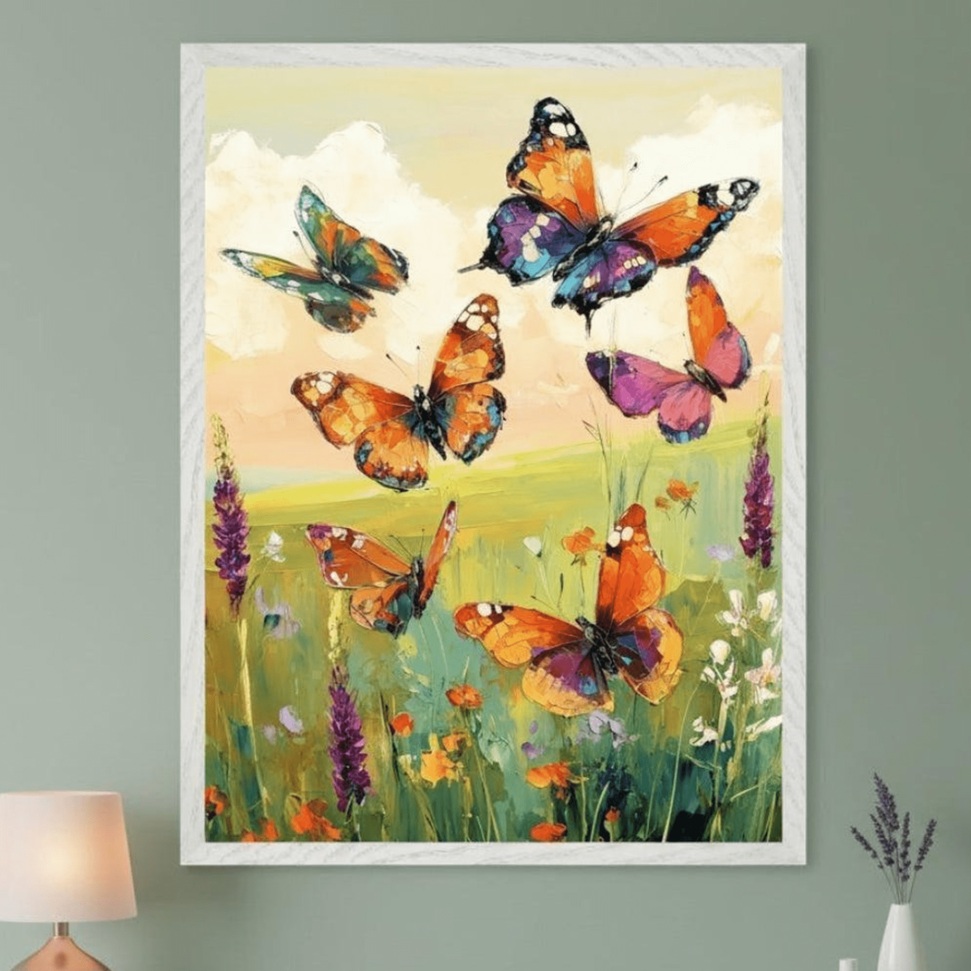 Butterfly Impressionist Style Vibrant Meadow Colorful Insects Whimsical ...
