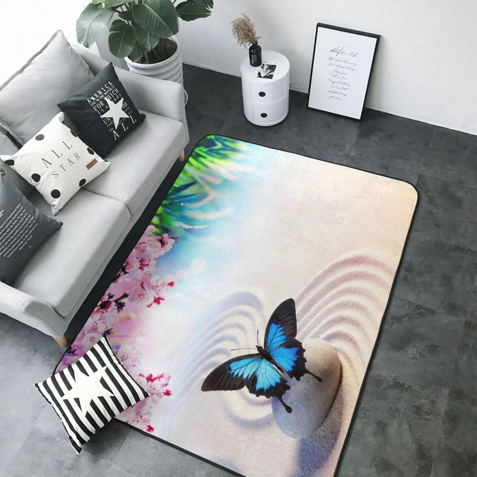 Butterfly In Blossoms Zen Area Rugs for Living Room Bedroom, 5x7 Soft ...