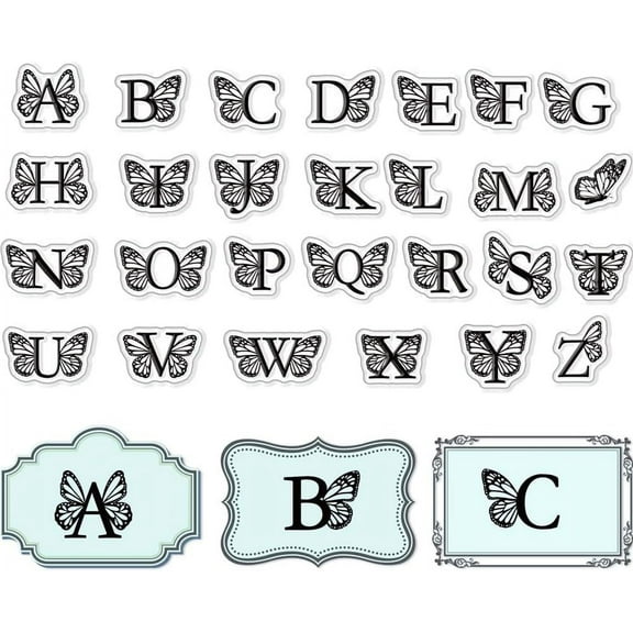 Butterfly Initials A to Z Clear Stamps for DIY Card Making Decoration Scrapbooking Alphabet Silicone Rubber Stamp for DIY Embossing Photo Album Decor Craft