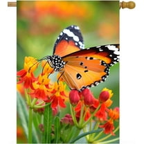 Butterfly Insects in On Orange Floral Flowers Spring Summer Natural Seasonal House Flag 28 x 40 Inch, Double Sided Large Garden Yard Welcome Flags Banners for Home Lawn Patio Outdoor Decor