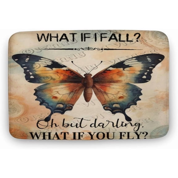 Butterfly with Inspirational Quote Print Bath Rug, Coral Velvet, 16"x24",Machine Washable Bath Mats for Bathroom Floor, Tub and Shower, Home Decor Accessories