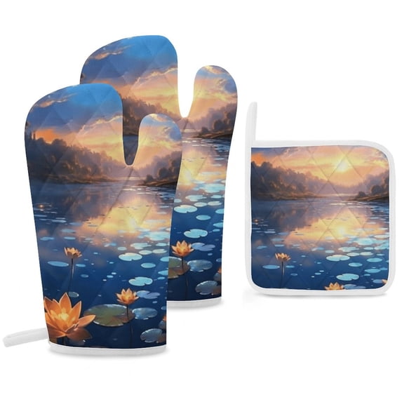 Butterfly Insulated Gloves And Pot Mats (four Piece Set)