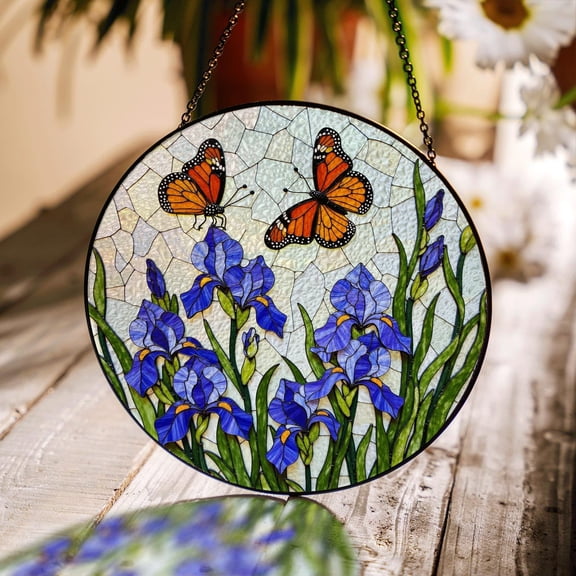 Butterfly Iris Glass Suncatcher Window Decor Gift For Mom, Suncatcher Window Hanging, 3.5 in