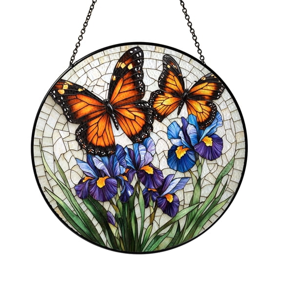 Butterfly Iris Stained Glass Suncatcher, Window Hanging Ornament, Vibrant Floral Home Decor, Gift for Mom and Nature Lovers
