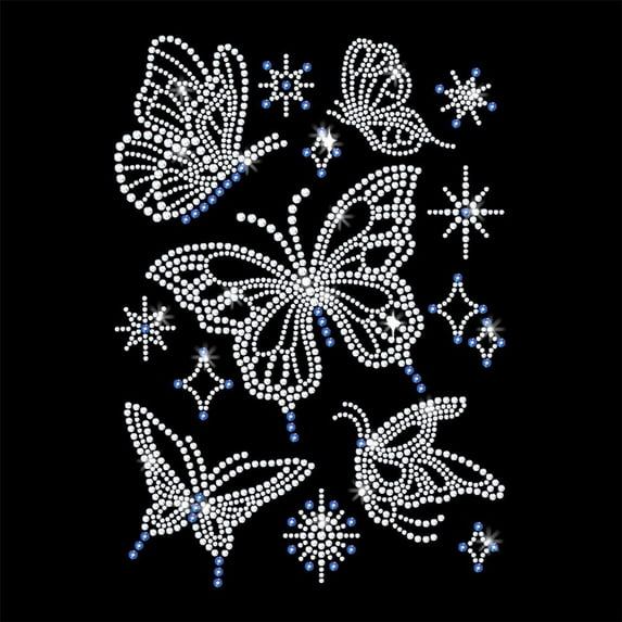 Butterfly Iron on Rhinestones Transfer 11.7x8.3 Inch Sparkles Star Heat Transfer Decal Bling Decals Heat Transfer Patch Clothing Repair Applique for T-Shirt Clothing Silver DIY
