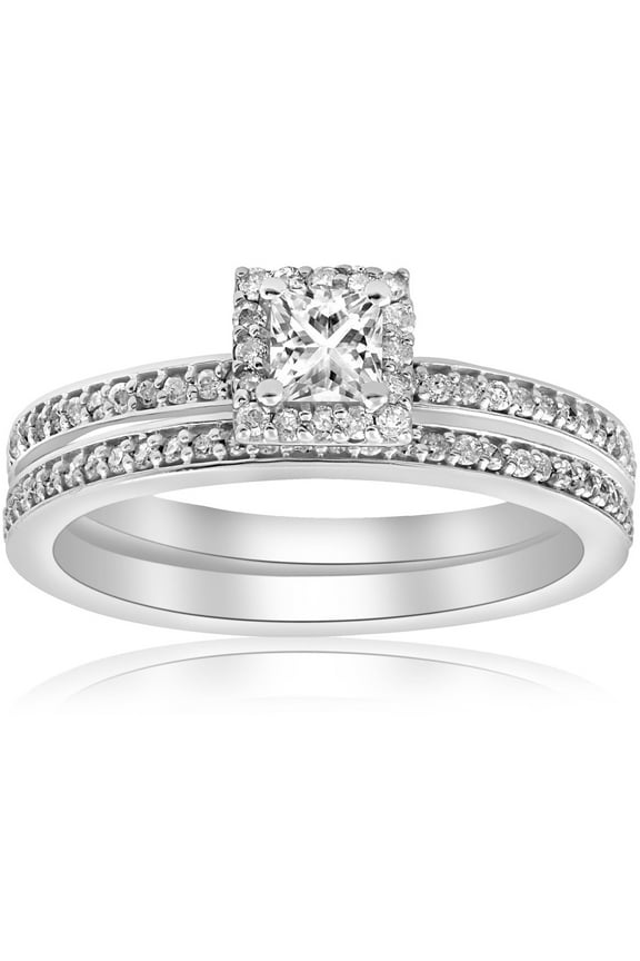 14K White Gold Plated Rings For Women's - Princess Cut 1 Ct VVS1/D Moissanite Rings - Double Band Wedding Engagement ring for Women's - Christmas Special Gift for Her