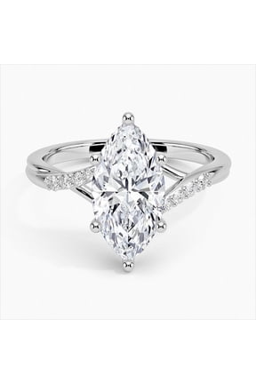 2 Ct VVS1/D Marquise Cut Lab Created Simulated Diamond Ring - Silver 14K White Gold Over Rings for Her - Twisted Split Shank Diamond Rings for Women's - Halo Diamond Rings for Women's