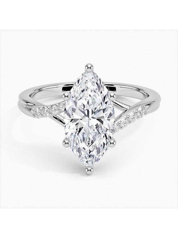 2 Ct VVS1/D Marquise Cut Lab Created Simulated Diamond Ring - Silver 14K White Gold Over Rings for Her - Twisted Split Shank Diamond Rings for Women's - Halo Diamond Rings for Women's