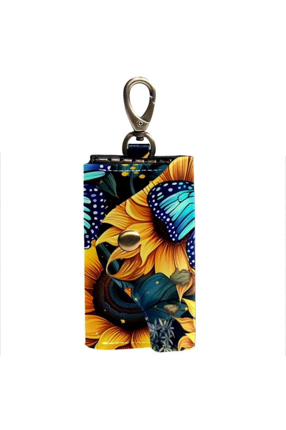 Butterfly Key Organizer Case Card ID Holder Wallet with 6 Hooks and Side Pockets - Unisex Key Bag Key Wallet Printed Key Holder
