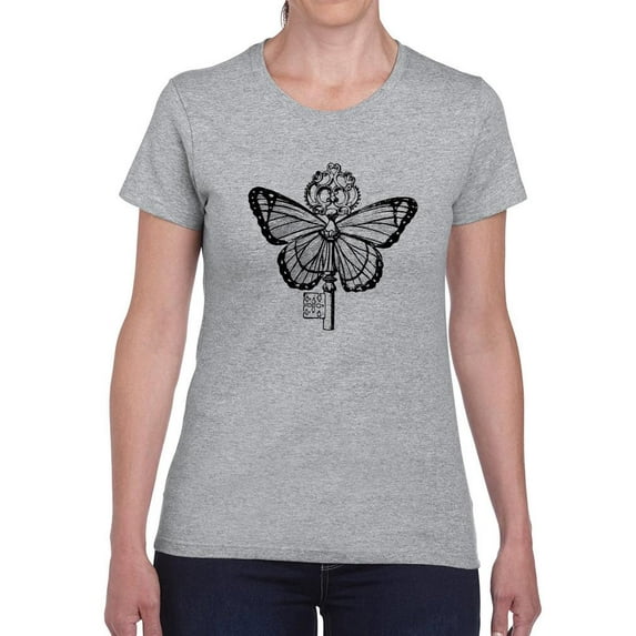 Butterfly Key Shaped T-Shirt Women -Smartprints Designs, Female Large