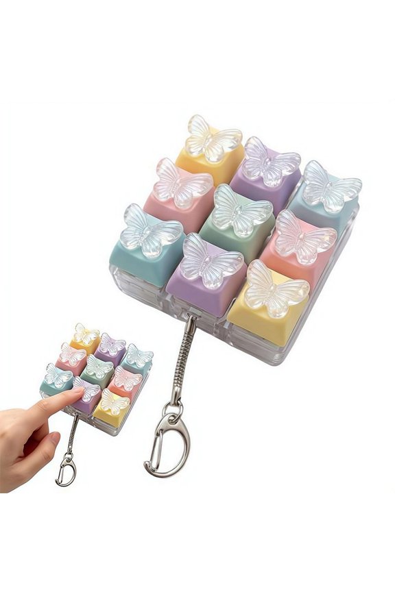 Butterfly Keyboard Fidget Toy,FidgetKeyboard for Stress Relief,Fidget Clicker Keyboard FidgetKeychain Decompression Toy for Adult to Relief Stress Pass The Time