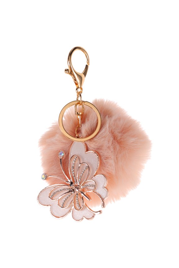 Cute Butterfly Keychain with Fuzzy Pom Pom Charm, Stylish and Fun Accessory