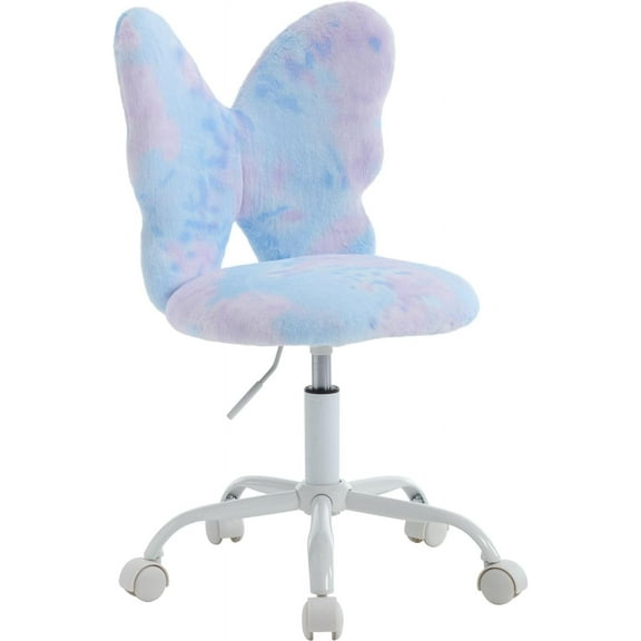 Butterfly Kids Desk Chair Girls Students Study Chair Adjustable Computer Chair Furry Swivel Office Chair Child Reading Chair for Home/Bedroom/School/Dorm, Dreamy Blue