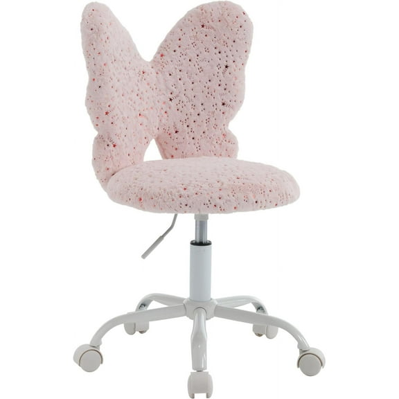 Butterfly Kids Desk Chair Girls Students Study Chair Adjustable Computer Chair Furry Swivel Office Chair Child Reading Chair for Home/Bedroom/School/Dorm, Pink