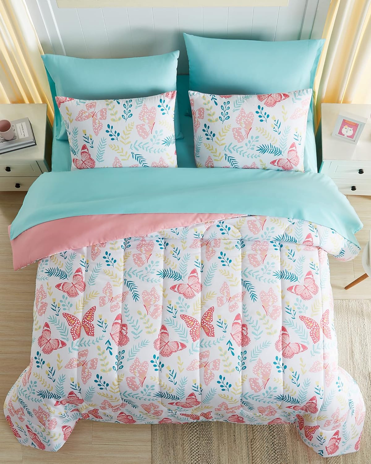 Butterfly Kids Queen Bedding Set 7 Pieces, Soft and Snuggly