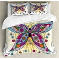 thumbnail image 1 of Butterfly King Size Duvet Cover Set, Ethnic Moth Figure with Fantasy Spring Floral Blooms on Sunny Backdrop Image, Decorative 3 Piece Bedding Set with 2 Pillow Shams, Multicolor, by Ambesonne, 1 of 3