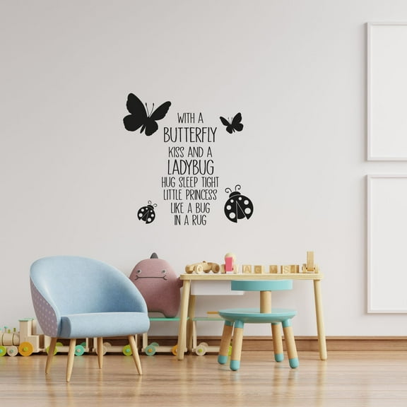 With A Butterfly Kiss And A Ladybug Hug Sleep Tight Little Princess Like A Bug In A Rug - Bedroom Wall Quote Vinyl Wall Art Wall Sticker Wall Decal Decor Home Room Nursery Girls Room Size (40x40 inch)