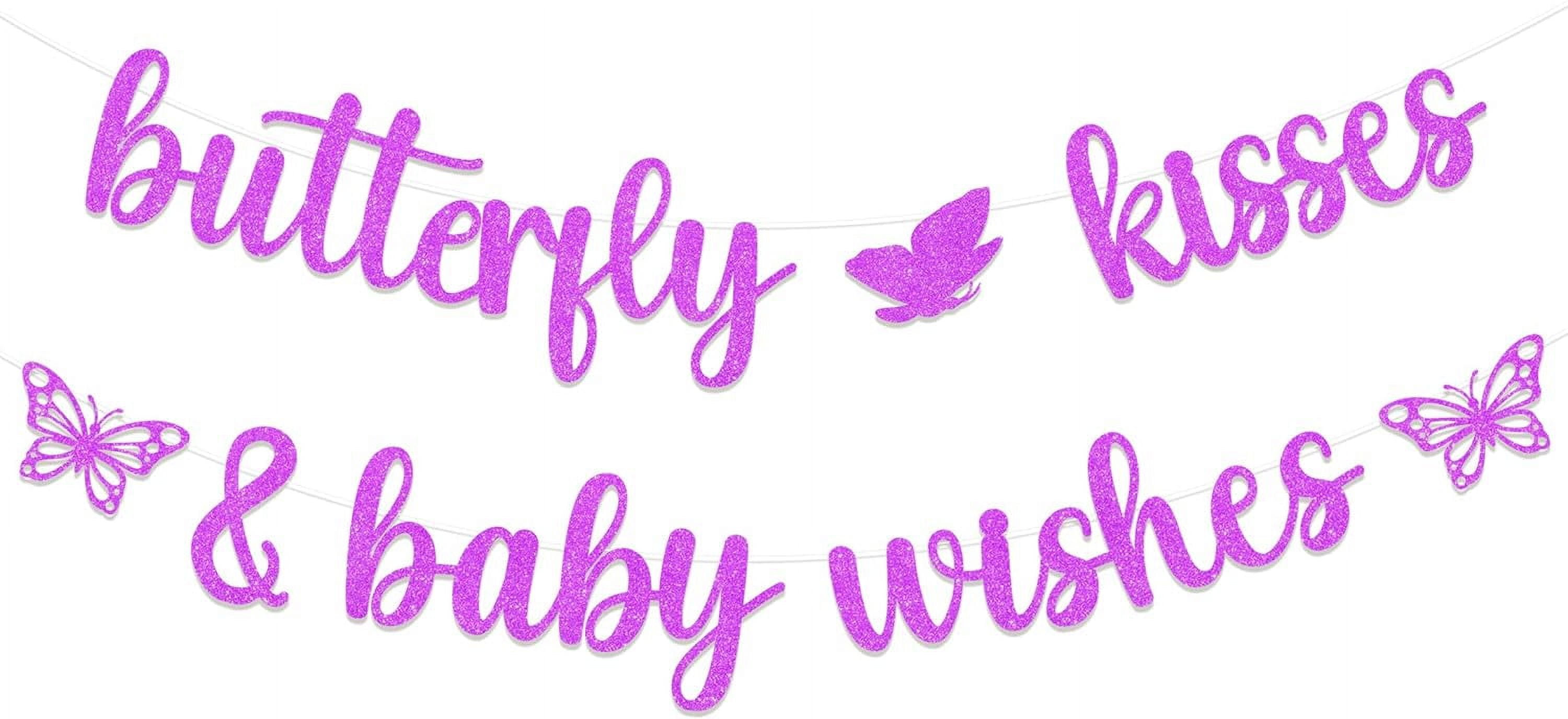 Butterfly Kisses and Baby Wishes Banner Purple Butterfly Baby Shower