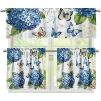 Butterfly Kitchen Curtains and Valances Set Hydrangea Floral Rod Pocket Window Treatment Kitchen Curtains Tier and Valances 3 Piece 24 Inch Kitchen Cafe Privacy Panel Farmhouse Kitchen Decor