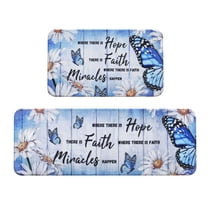 Butterfly Kitchen Rugs Set of 2 Kitchen Mats for Floor Farmhouse Anti Fatigue Mats for Kitchen Floor, Daisy Kitchen Rugs Non Slip Washable Standing Floor Mats, 17" x 29.5"   17" x 47", Blue