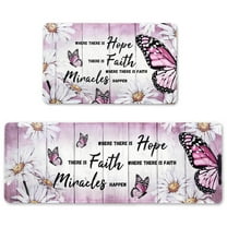 Butterfly Kitchen Rugs Sets of 2 Kitchen Mats for Floor Anti Fatigue Mats for Kitchen Floor, Daisy Floral Kitchen Rugs Non Slip Washable Comfort Mat Pink