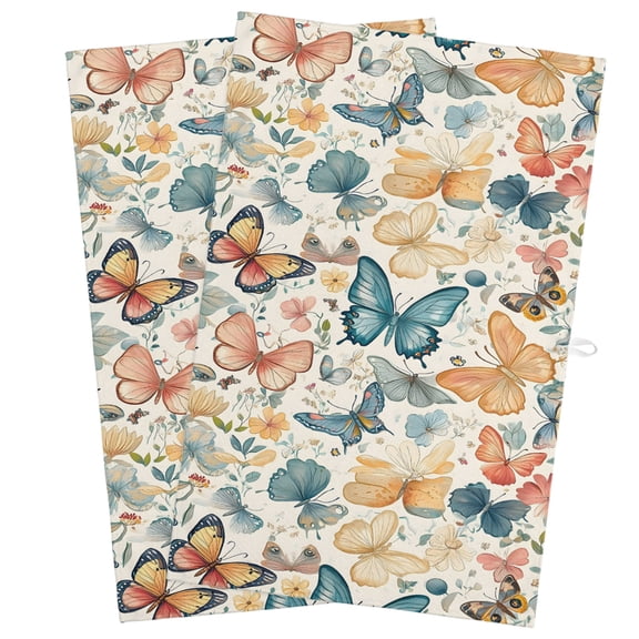 Butterfly Kitchen Towels, Absorbent Microfiber Kitchen Dish Hand Tea Bath Towel, Retro Spring Leaves Country Aesthetic Flower Quick Dry Cleaning Cloth Dishclothes Decorative Sets, (2-PC, 18x28)