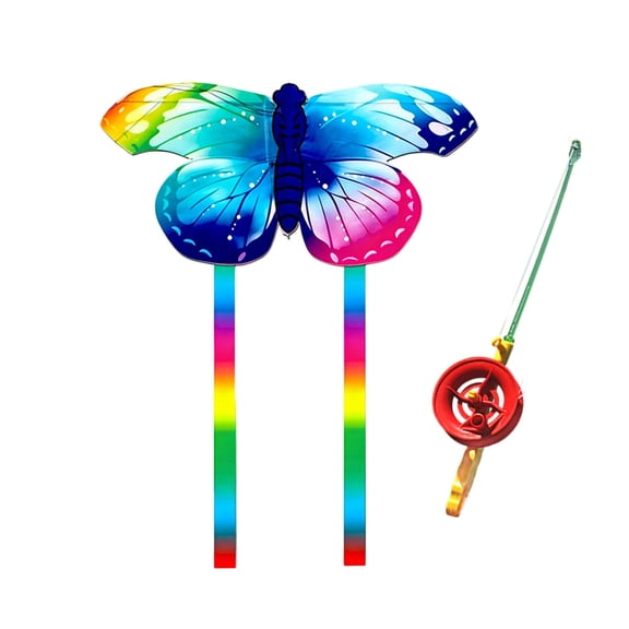 Butterfly Kite for Everyone Easy to Fly, Angling Themed Flying Toy, Dynamic Wing Kites with Fishing Rod Line for Outdoor, Beach Kite for Family Activities Two Sets Include one kite one fishing rod