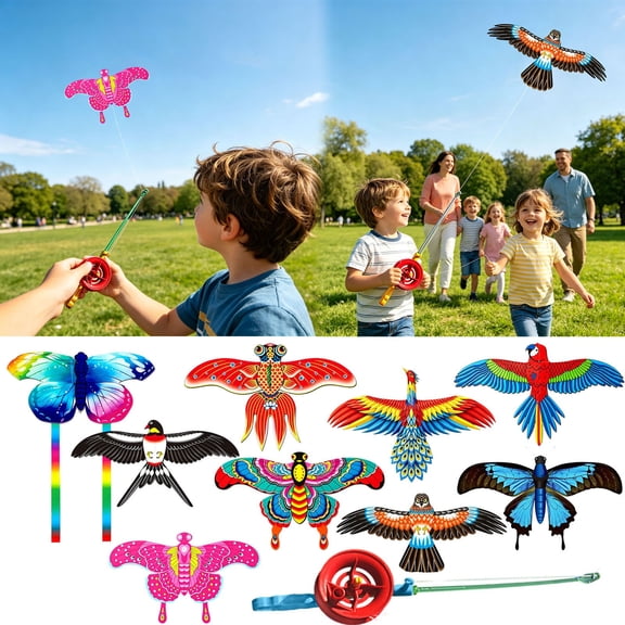 Butterfly Kite with Fishing Rod & Line, Easy to Fly Beach Kite, Dynamic Wing Outdoor Flying Toy, 2 Complete Sets for Family Fun Blue