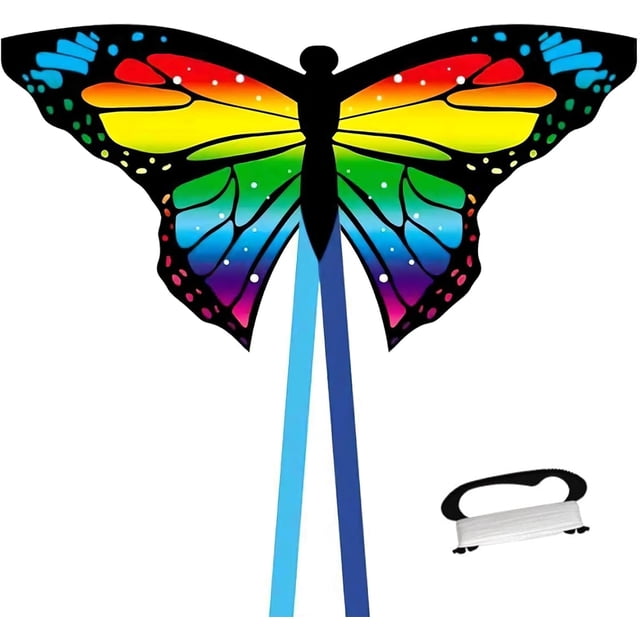 Butterfly Kites for Kids & Adults, Colorful Beach Single Line Kite with Long Tail, Winding Handle, Easy to Fly, Large Beginner Kite for Park Outdoor Games Activities