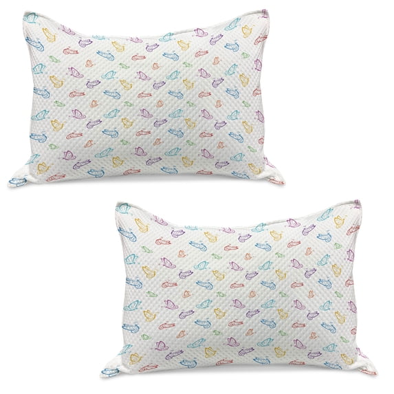 Butterfly Knitted Quilt Pillowcover Set of 2, Doodle Style Various Animals Rainbow Colored Abstract Line Creatures Dotted Wings, Standard Queen Pillow Sham Bedroom, 30" x 20", Multicolor, by Ambesonne