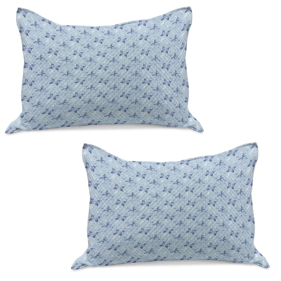 Butterfly Knitted Quilt Pillowcover Set of 2, Pastel Color Dragonflies Floral Arrangement Swirls Curves Spring, Standard Queen Pillow Sham Bedroom, 30" x 20", Blue Pale Blue White, by Ambesonne