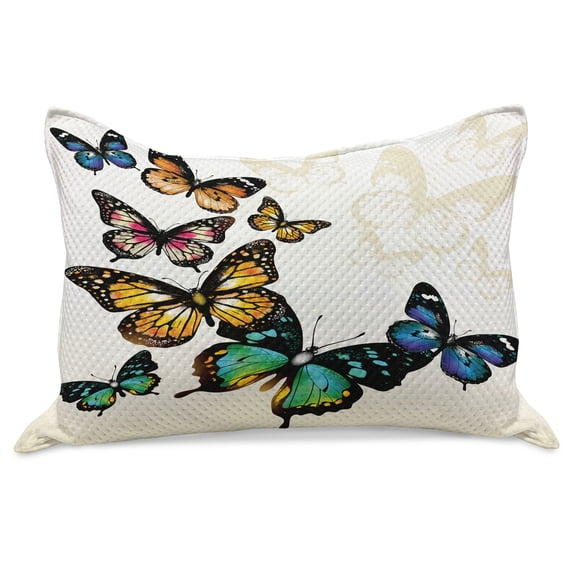 Butterfly Knitted Quilt Pillowcover, Vivid Monarch Butterflies Flying Shades Shadows Dreamlike Fantasy Display, Standard King Size Pillow Cover for Bedroom, 36" x 20", Multicolor, by Ambesonne