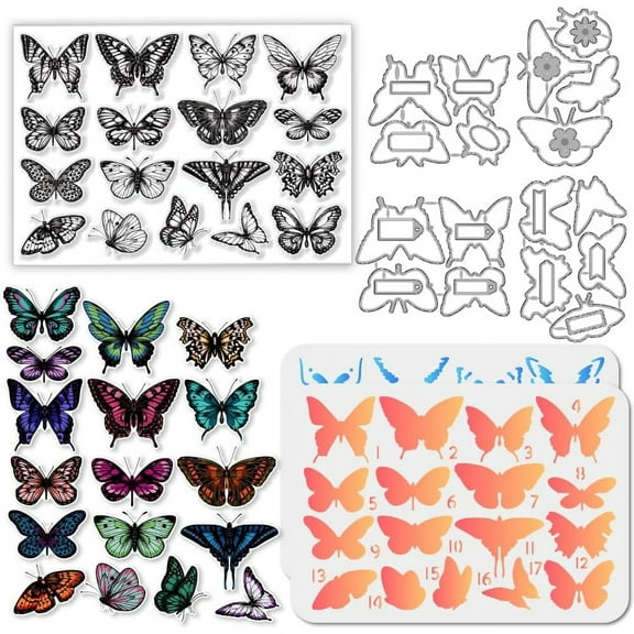 Butterfly Label Clear Stamp Butterfly Cutting Die PET Paint Craft Template Stencils Set