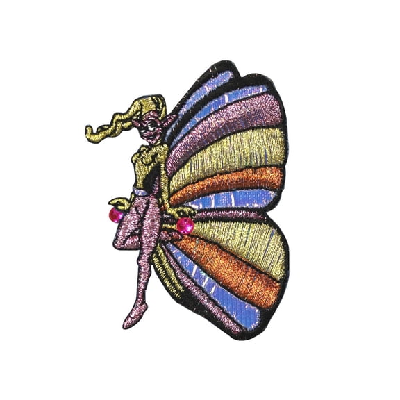 Butterfly Lady Jeweled Patch Colorful Fairy Cute Embroidered Iron On Applique