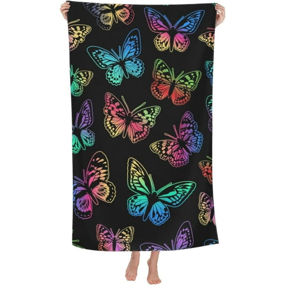 Butterfly Large Beach Towel - Plush Thick Cotton Pool Towel, Adult Beach Towels