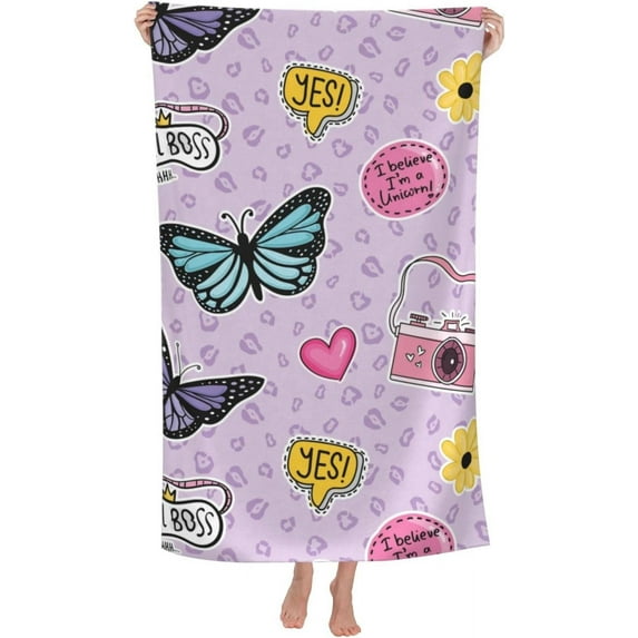 Butterfly Large Beach Towel - Plush Thick Cotton Pool Towel, Adult Beach Towels